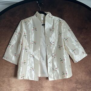 LEI Elegant Cream Floral Blazer Asian Inspired